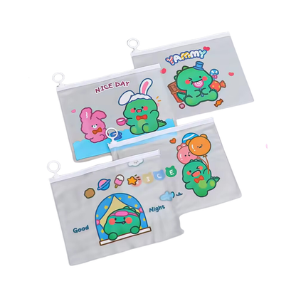 Sakuya Cute Cartoon Dinosaur Transparent Pencil Pouch for Student and Kids | Multipurpose Pouch Return Gifts | Birthday Return Gifts - Sakuya