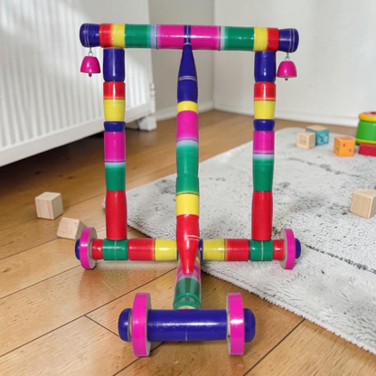 Sakuya Wooden Baby Walker Push Toy for Toddlers 6–18 Months | First Step Activity Walker | Solid Wood Frame | Smooth Wheels & Bells | Balance & Walking Support | Multicolor