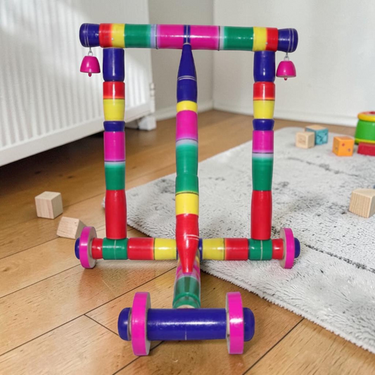 Sakuya Wooden Baby Walker Push Toy for Toddlers 6–18 Months | First Step Activity Walker | Solid Wood Frame | Smooth Wheels & Bells | Balance & Walking Support | Multicolor