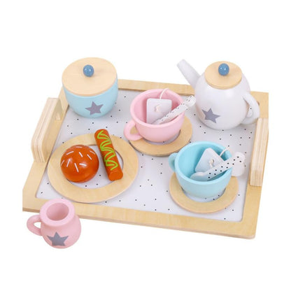 Sakuya Tea Set, Princess Kitchen Tea Party Pretend Play Toy, Wooden Tea Party Set for Toddlers, Kid Afternoon Tea Set with Teapot, Cups, Spoon, Fruit, Birthday Gift - Sakuya