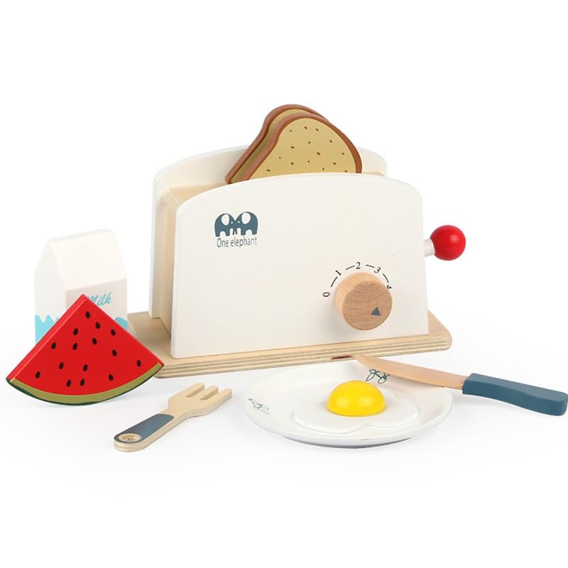 Sakuya Wooden Solid Little Toasty Toy Kitchen Wooden Toaster Play Set | Interactive Early Learning Toaster | Pretend Play Kitchen Toy Set - Sakuya