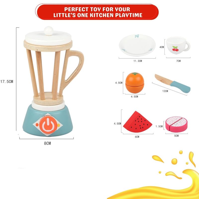 Sakuya Playbox My Own Brew Wooden Juice Extractor for Kids | Toddler Play Kitchen Accessories Gift for Girls and Boys | Smoothie Maker Blender Set with Play Food - Sakuya