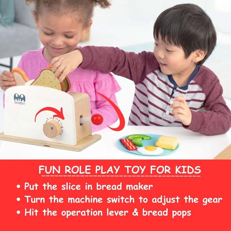 Sakuya Wooden Solid Little Toasty Toy Kitchen Wooden Toaster Play Set | Interactive Early Learning Toaster | Pretend Play Kitchen Toy Set - Sakuya