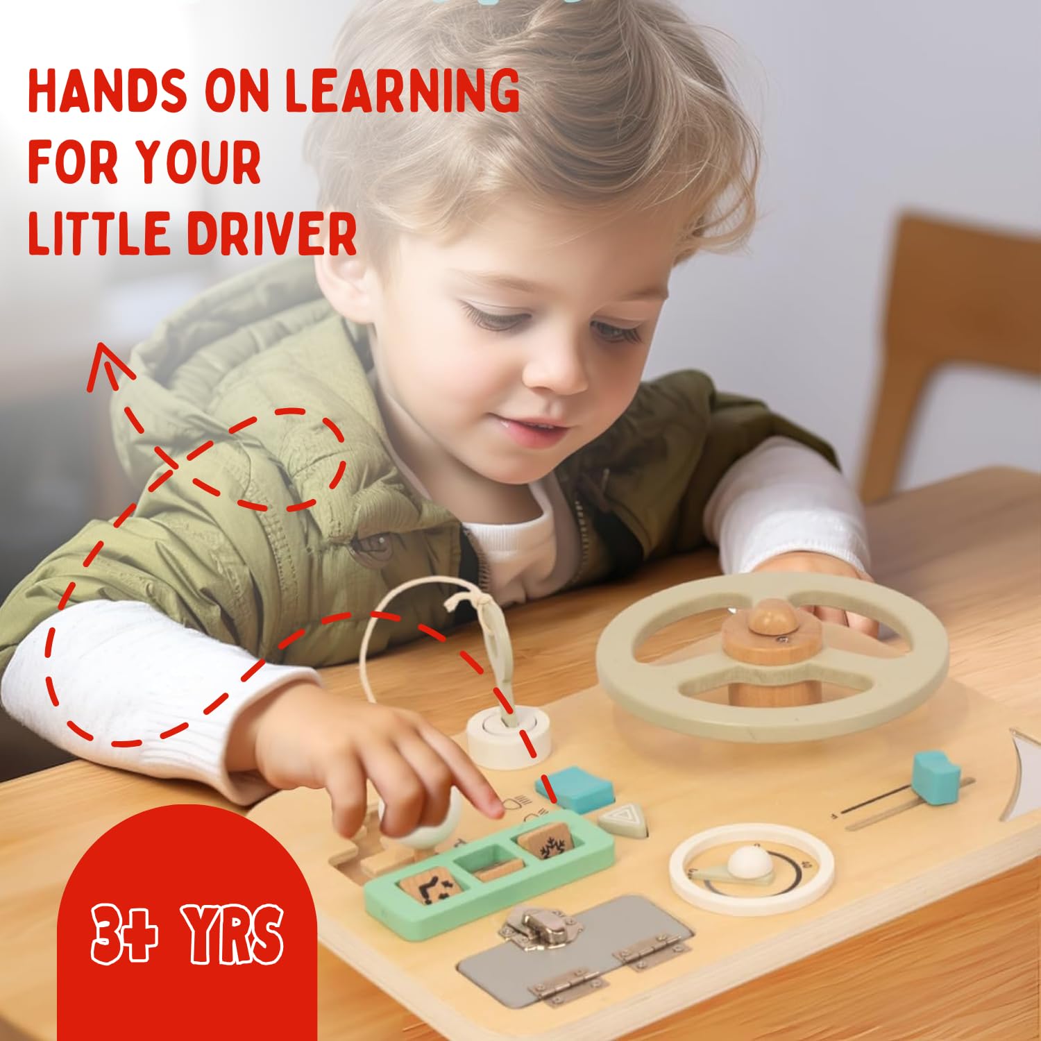 Sakuya Steering Wheel Toy Natural Wood Adventure Toy for Kids & Children Simulate Driving Car Toy Screen-Free Play Steering Pretend Adventure Toy | Educational Toy | Car Steering Toy for Kids - Sakuya